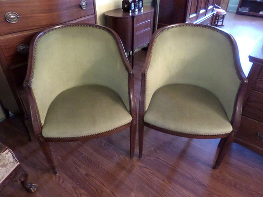 2 Vintage Side Arm Chairs Traditional Upholstered Mahogany Frames